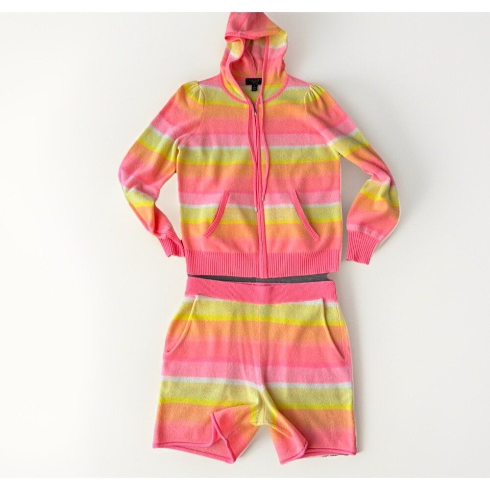 Charter Club Cashmere Sherbet Striped Shorts Hoodie Set Size S/M